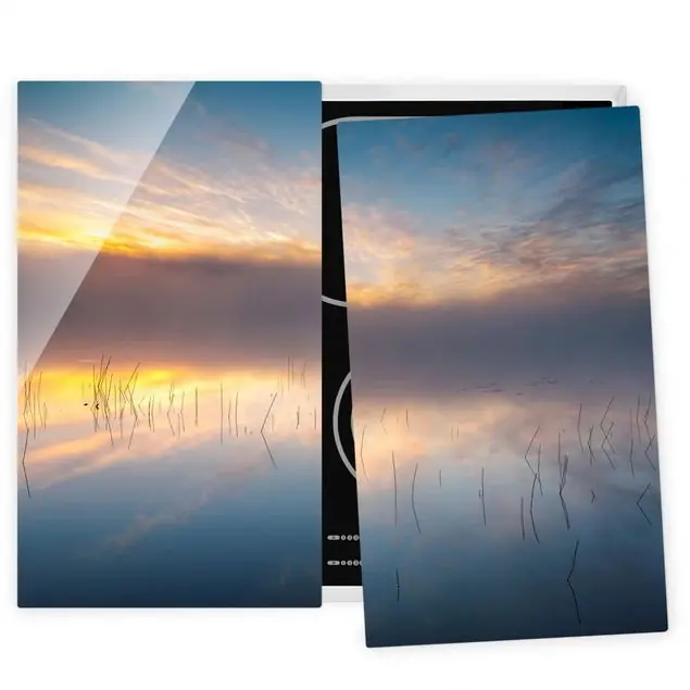 Sonnenaufgang schwedischer See 2-teilige Herdabdeckplatte Glas Sichere Zahlung