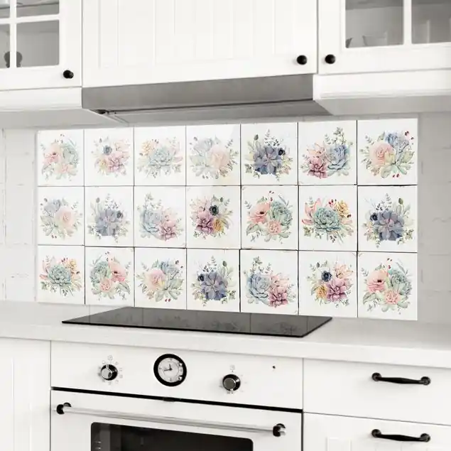 Top-Preis Aquarell Blumen Landhaus Glas Spritzschutz - Panorama