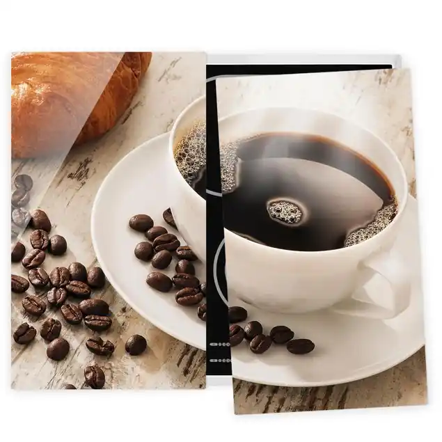 Jetzt Bestellen Dampfende Kaffeetasse mit Kaffeebohnen 2-teilige Herdabdeckplatte Glas