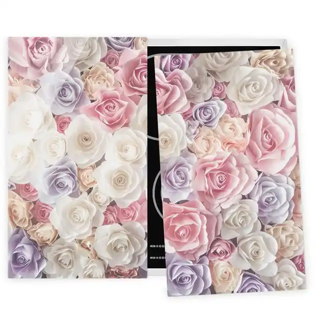 Billig Pastell Paper Art Rosen 2-teilige Herdabdeckplatte Glas