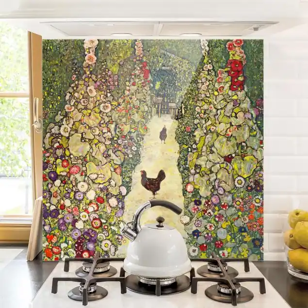 Gustav Klimt - Gartenweg mit Hühnern Spritzschutz Geprüft