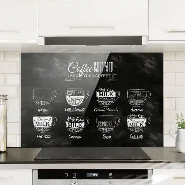 Kaffeesorten Kreidetafel Glas Spritzschutz - Querformat 3:2 Online Kaufen