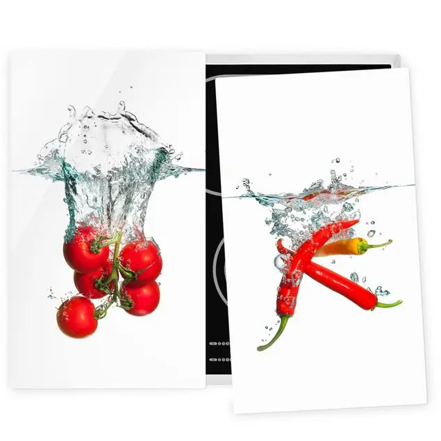 Tomaten und Chilischoten im Wasser 2-teilige Herdabdeckplatte Glas Online Kaufen