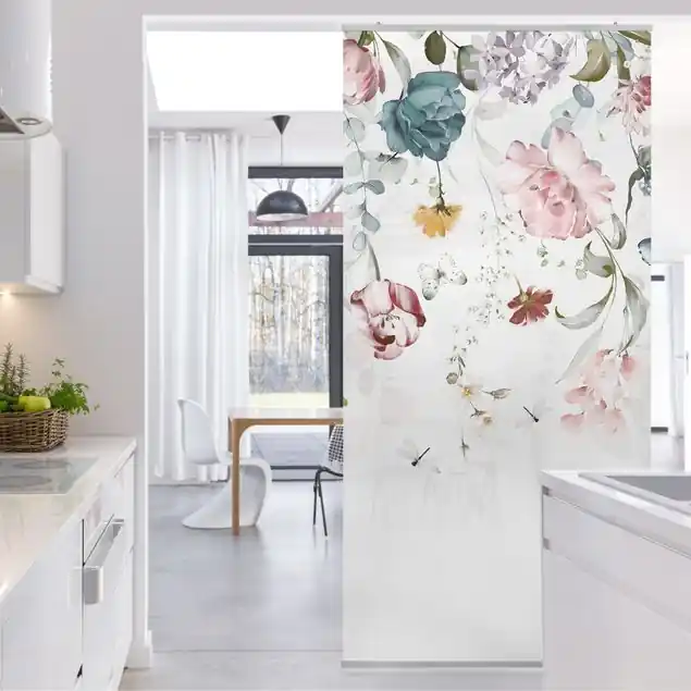 Neue Kollektion Rankende Blumen mit Schmetterlingen Aquarell Raumteiler