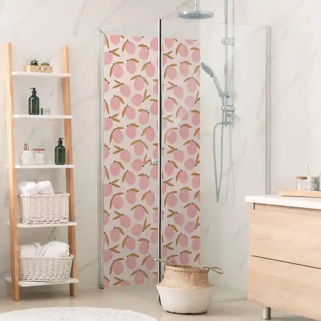 Heißes Angebot Pfirsisch Illustration auf Beige Duschrückwand