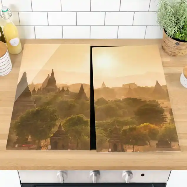 Geprüft Sonnenuntergang über Bagan Herdabdeckplatte
