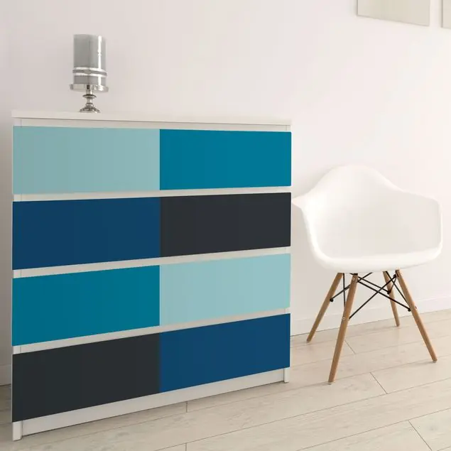 Zertifiziert Tiefe See 4 Quadrate Set - Pastelltürkis Petrol Preussisch Blau Mondgrau Möbelfolie