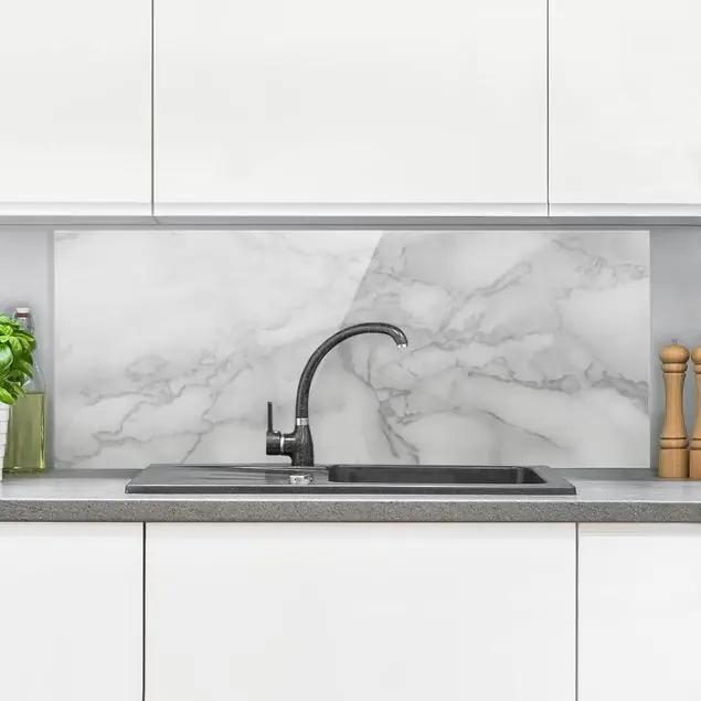 Bestseller Marmoroptik Schwarz Weiss Glas Spritzschutz - Panorama