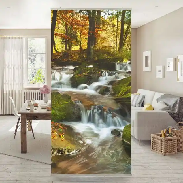 Wasserfall herbstlicher Wald Raumteiler Kracherpreis