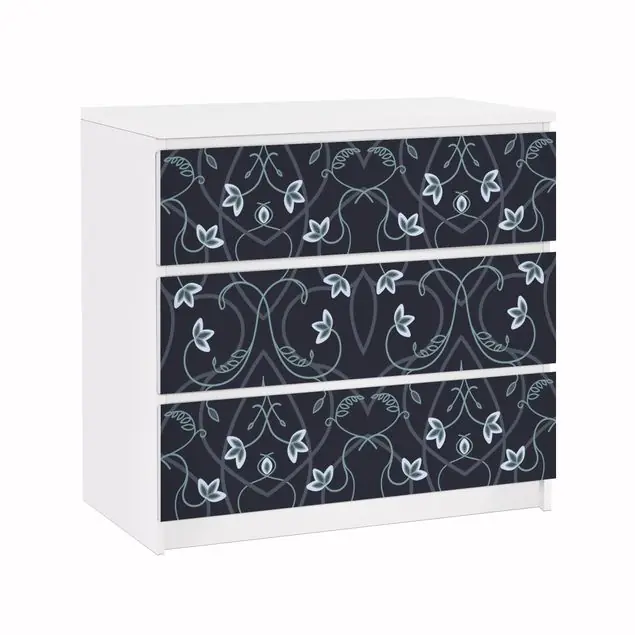 Blumen Ornament Fantasie Möbelfolie für IKEA Malm Kommode 3 Schubladen Neue Ware