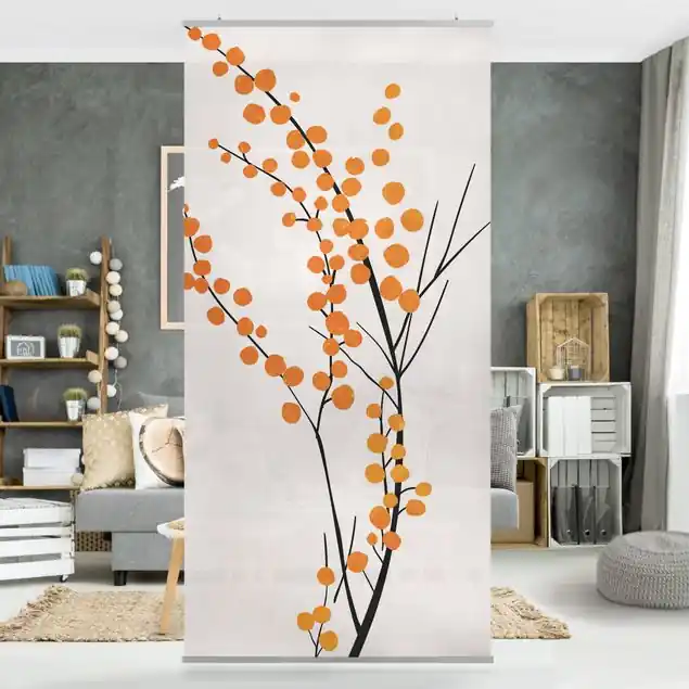 Grafische Pflanzenwelt - Beeren Orange Raumteiler Preisknaller