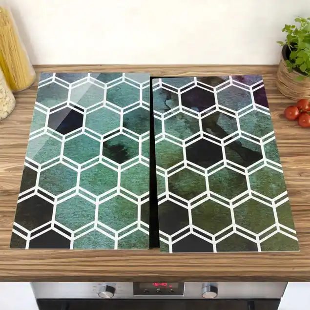 Sonderangebot Hexagonträume Aquarell in Grün Herdabdeckplatte