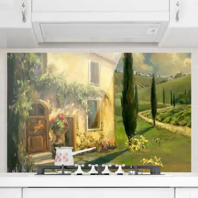 Markenprodukt Italienische Landschaft - Zypresse Glas Spritzschutz - Querformat 3:2