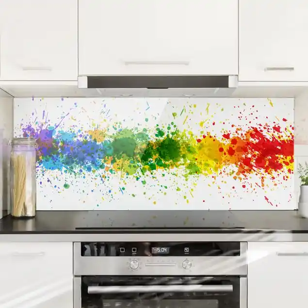 Rainbow Splatter Glas Spritzschutz - Panorama Neu Im Sortiment