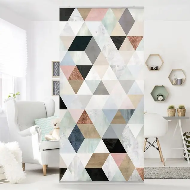 Aquarell-Mosaik mit Dreiecken I Raumteiler Preisreduziert