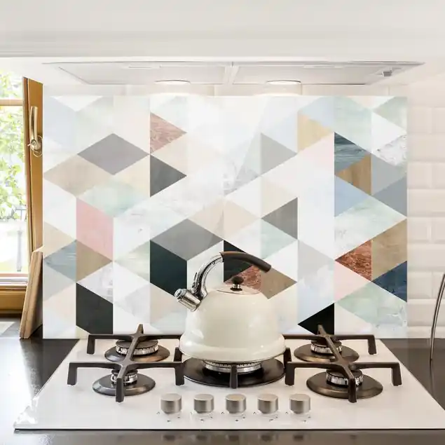 Bestseller Aquarell-Mosaik mit Dreiecken I Glas Spritzschutz - Querformat 3:2
