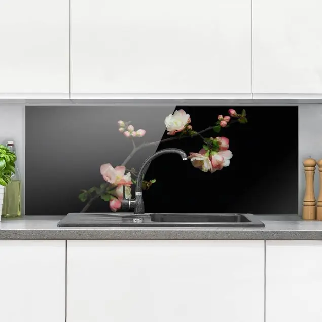 Blütenzweig Apfelbaum Glas Spritzschutz - Panorama Top-Seller