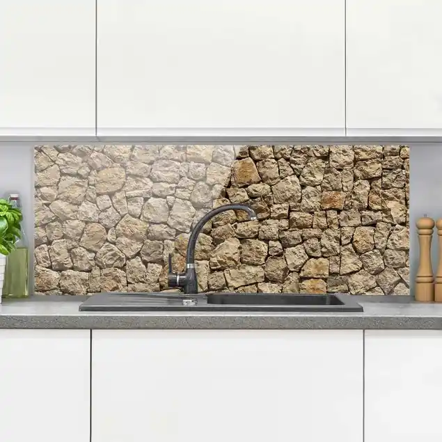 Alte Wand aus Pflasterstein Glas Spritzschutz - Panorama Jetzt Bestellen