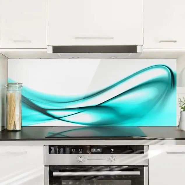 Sonderangebot Turquoise Design Glas Spritzschutz - Panorama