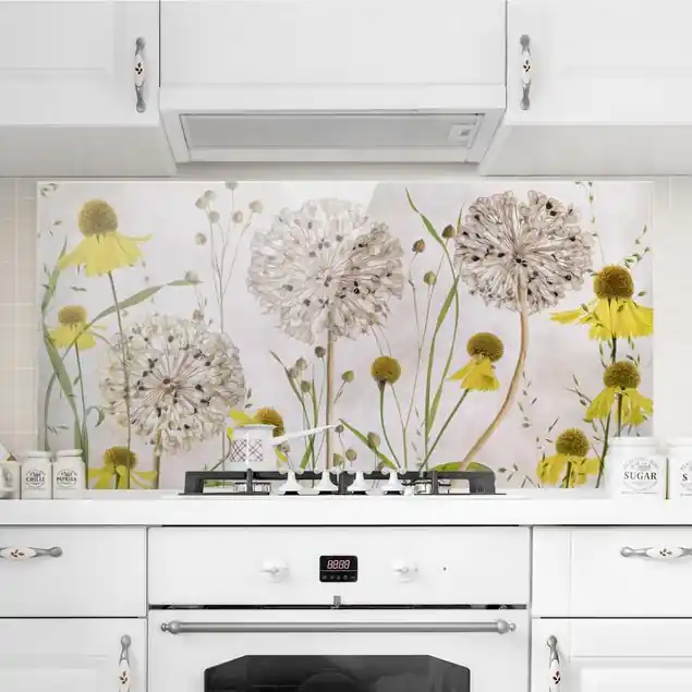 Allium und Helenium Illustration Glas Spritzschutz - Querformat 2:1 Solange Der Vorrat Reicht