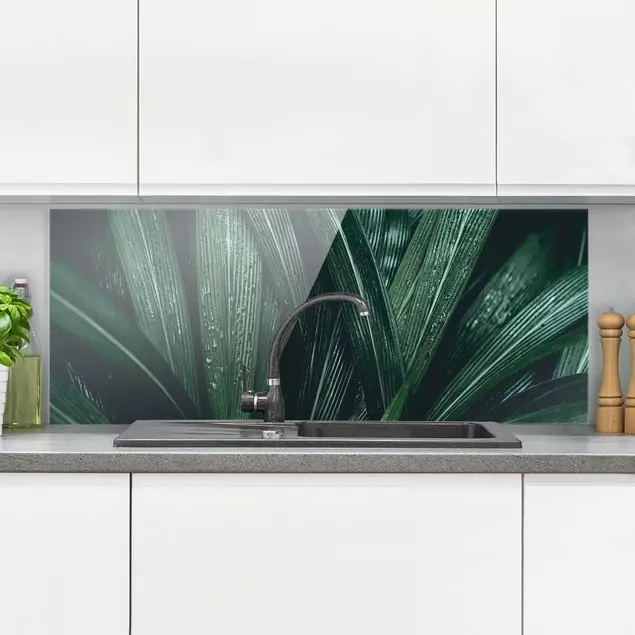 Garantierte Lieferung Grüne Palmenblätter Glas Spritzschutz - Panorama