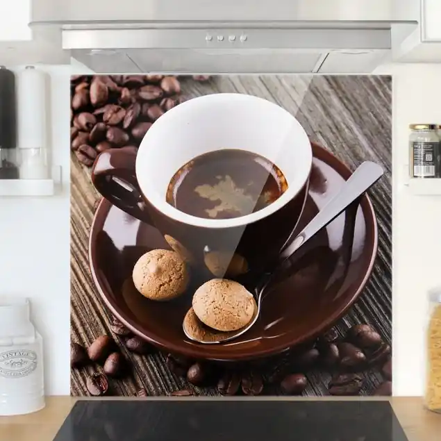 Kaffeetasse mit Kaffeebohnen Spritzschutz Saisonangebot