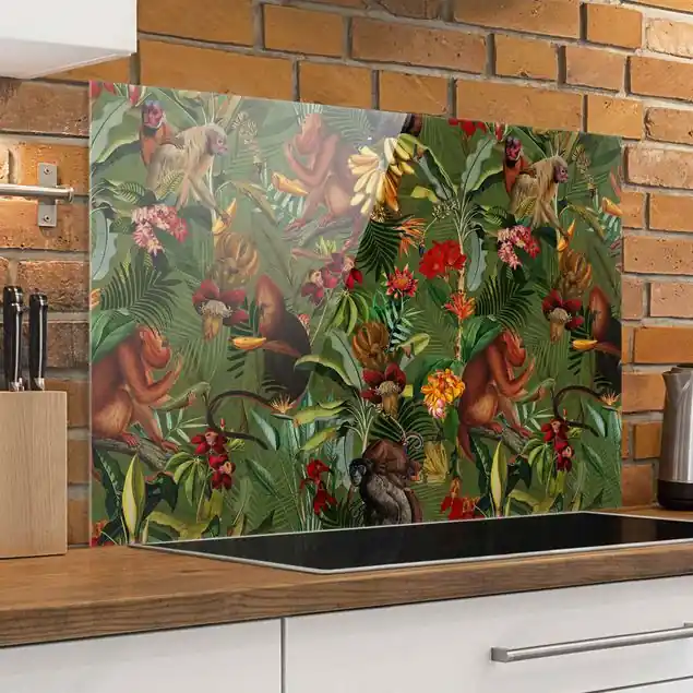 Tropische Blumen mit Affen Spritzschutz Top-Angebot