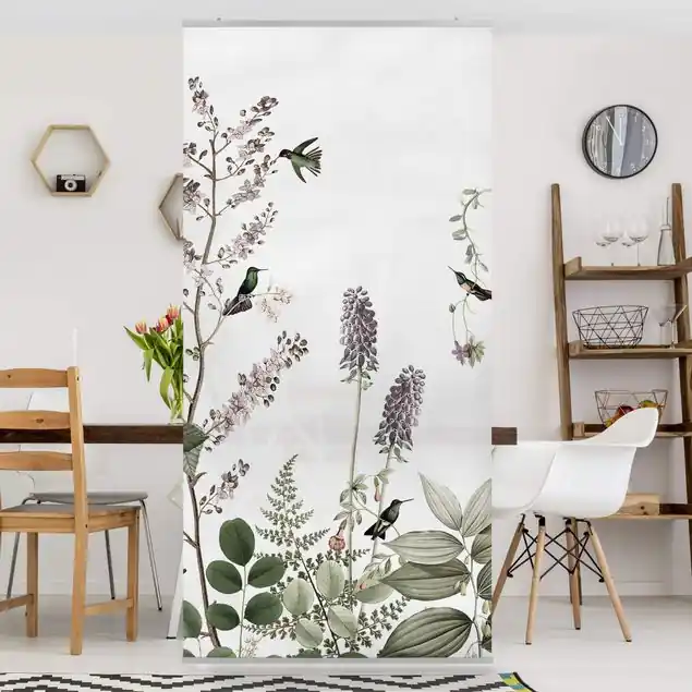 Günstig Verspielte Kolibris zwischen Glockenblumen Raumteiler