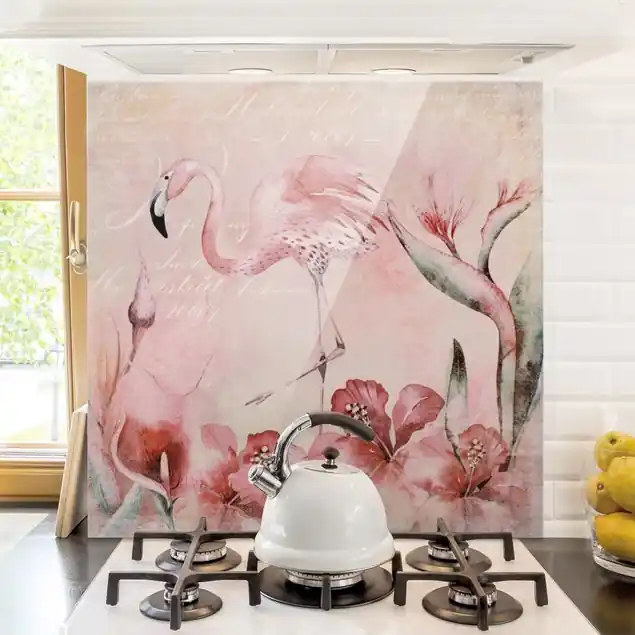 Shabby Chic Collage - Flamingo Spritzschutz Versand Am Gleichen Tag