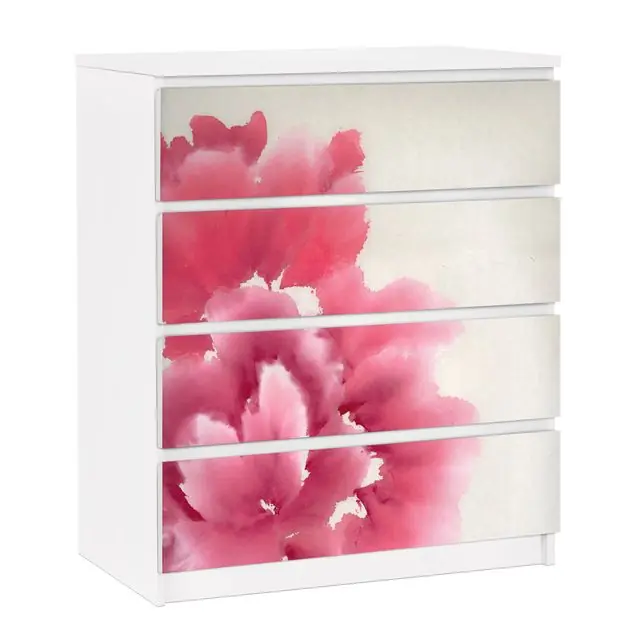 Abverkauf Künstlerische Flora I Möbelfolie für IKEA Malm Kommode 4 Schubladen