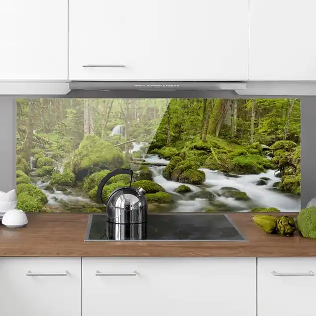 Saisonangebot Moosbedeckte Steine Schweiz Glas Spritzschutz - Panorama