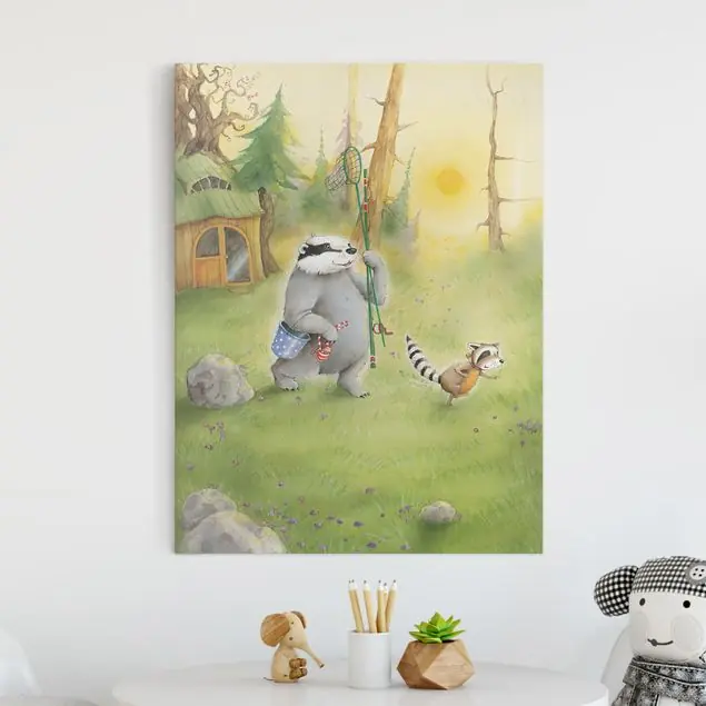 Wassili Waschbär - Wassili und Sibelius gehen angeln Leinwandbild – Canvas Preisreduziert