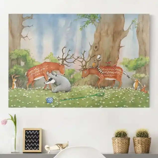 Heißes Angebot Wassili Waschbär - Wassili hilft den Hirschen Leinwandbild – Canvas
