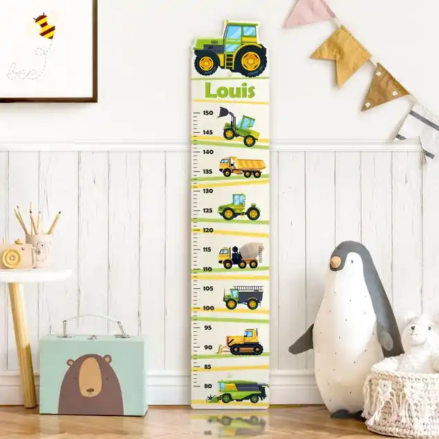 Schneller Versand Erntemaschine Traktor und Co mit Wunschname Kindermesslatte Holz