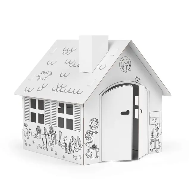 Zertifiziert Spielhaus Gartenhaus zum Ausmalen                               FOLDZILLA Spielhaus Pappe XXL