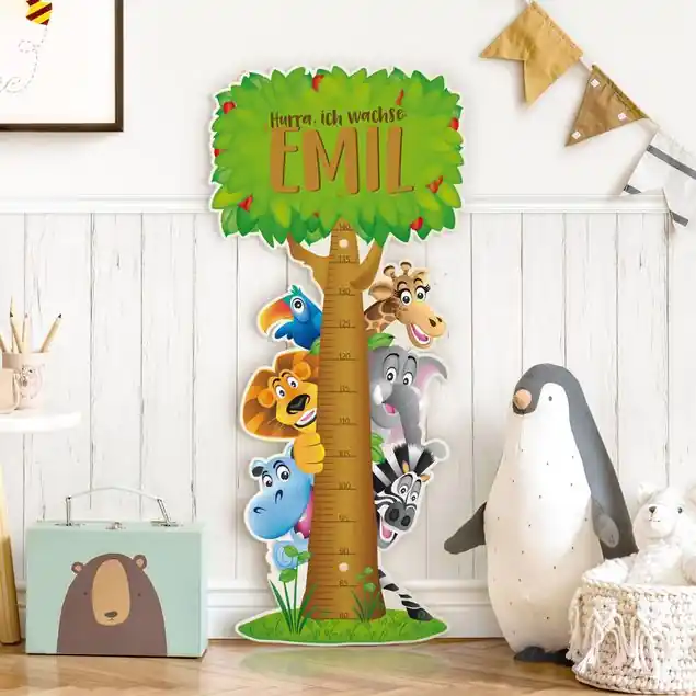 No.BF1 Dschungeltiere mit Wunschname Kindermesslatte Holz Schnäppchen