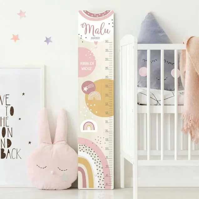 Regenbogen - ich wachse - Rosa mit Wunschname Kindermesslatte Holz Direktkauf
