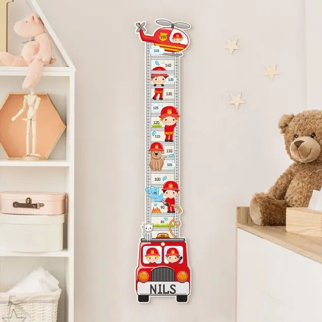 Feuerwehr-Set mit Wunschname Kindermesslatte Holz Super-Preis