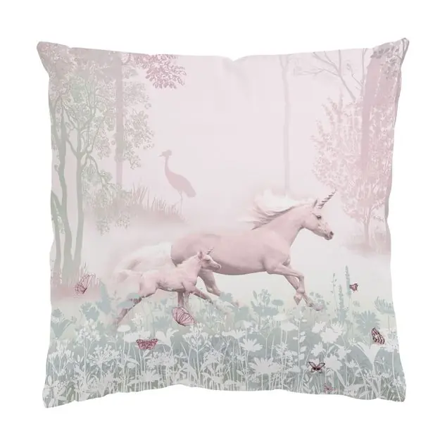 Einhorn auf Blumenwiese in Rosa Dekokissen – Canvas Aktuell