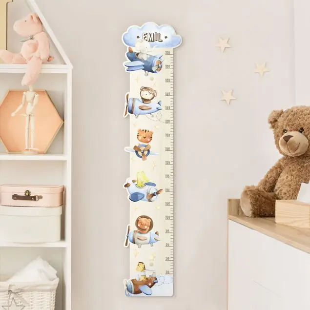 Aquarell Tierpilot mit Wunschname Kindermesslatte Holz Nur Für Kurze Zeit
