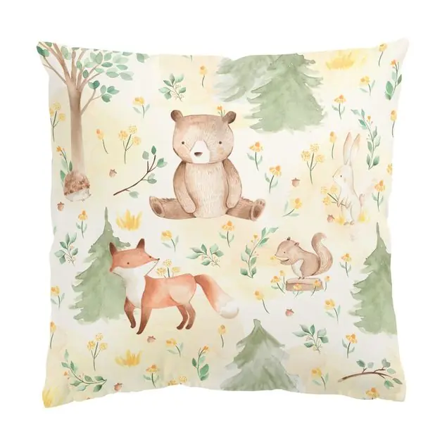 Kracherpreis Fuchs und Bär mit Blumen und Bäumen Dekokissen – Canvas