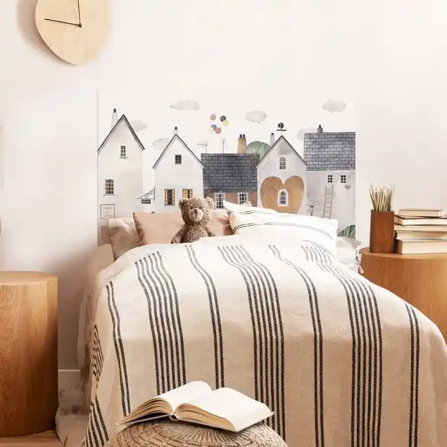 Aquarell Reihenhäuser Kopfteil Bett Ausverkauf