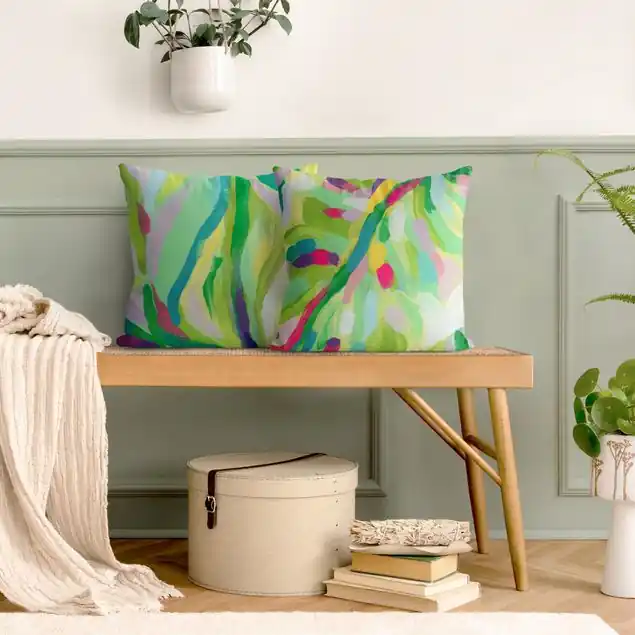 Knallerangebot Tropische Blätter Abstraktion Duo Dekokissen – Canvas