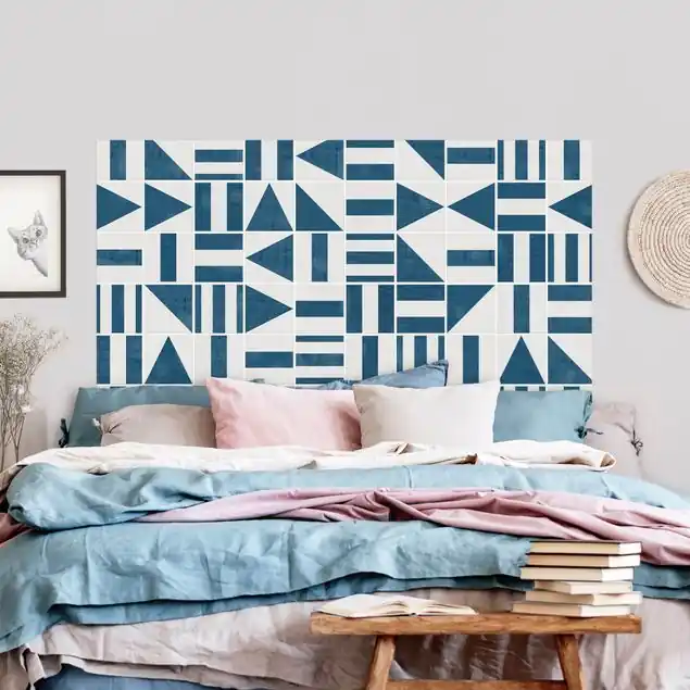 Neu Im Sortiment Fliesen mit geometrischen Formen Blau Shabby Kopfteil Bett