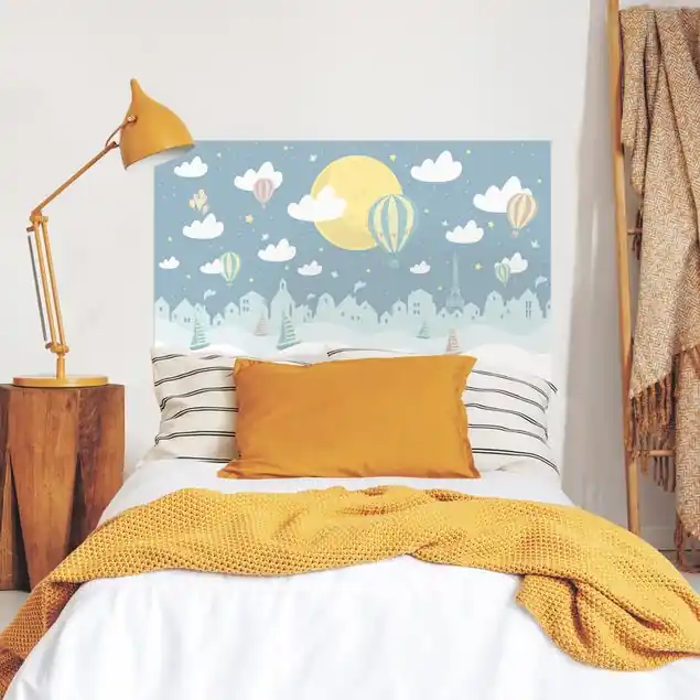 Paris mit Sternen und Heißluftballon Kopfteil Bett Markenware
