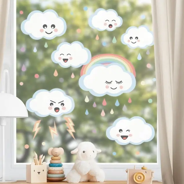 Angebot Wolken mit Gesicht Set Fensteraufkleber