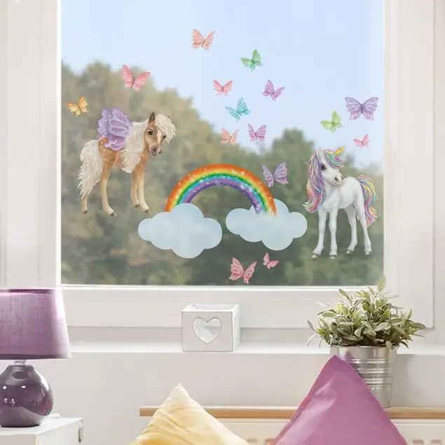 Set Einhorn und Schmetterlinge Fensteraufkleber Letzte Chance