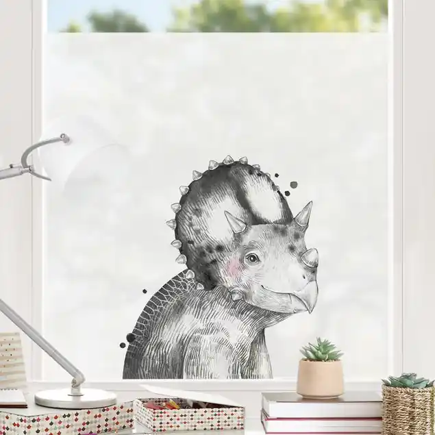 Gratis Versand Dino Zeichnung - Triceratops Fensterfolie