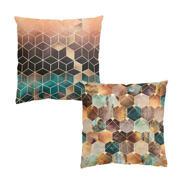 Türkise Geometrie goldenes Art Deco Set Dekokissen – Canvas Letzte Chance