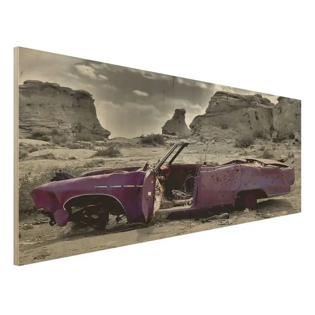 Ausverkauf Pink Cadillac Holzbild - Panorama